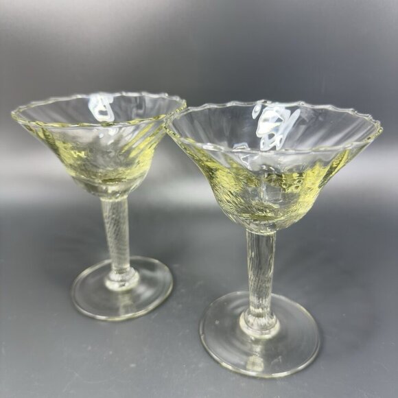 Vintage Venetian Barware Glasses Clear Optic Italian Glass Martini Cups Set 2 - Picture 1 of 13